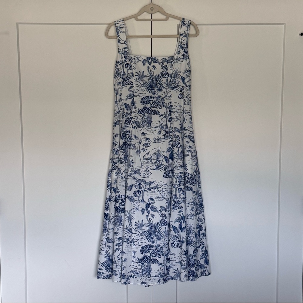 Nicole Miller Blue and White Toile Midi Dress